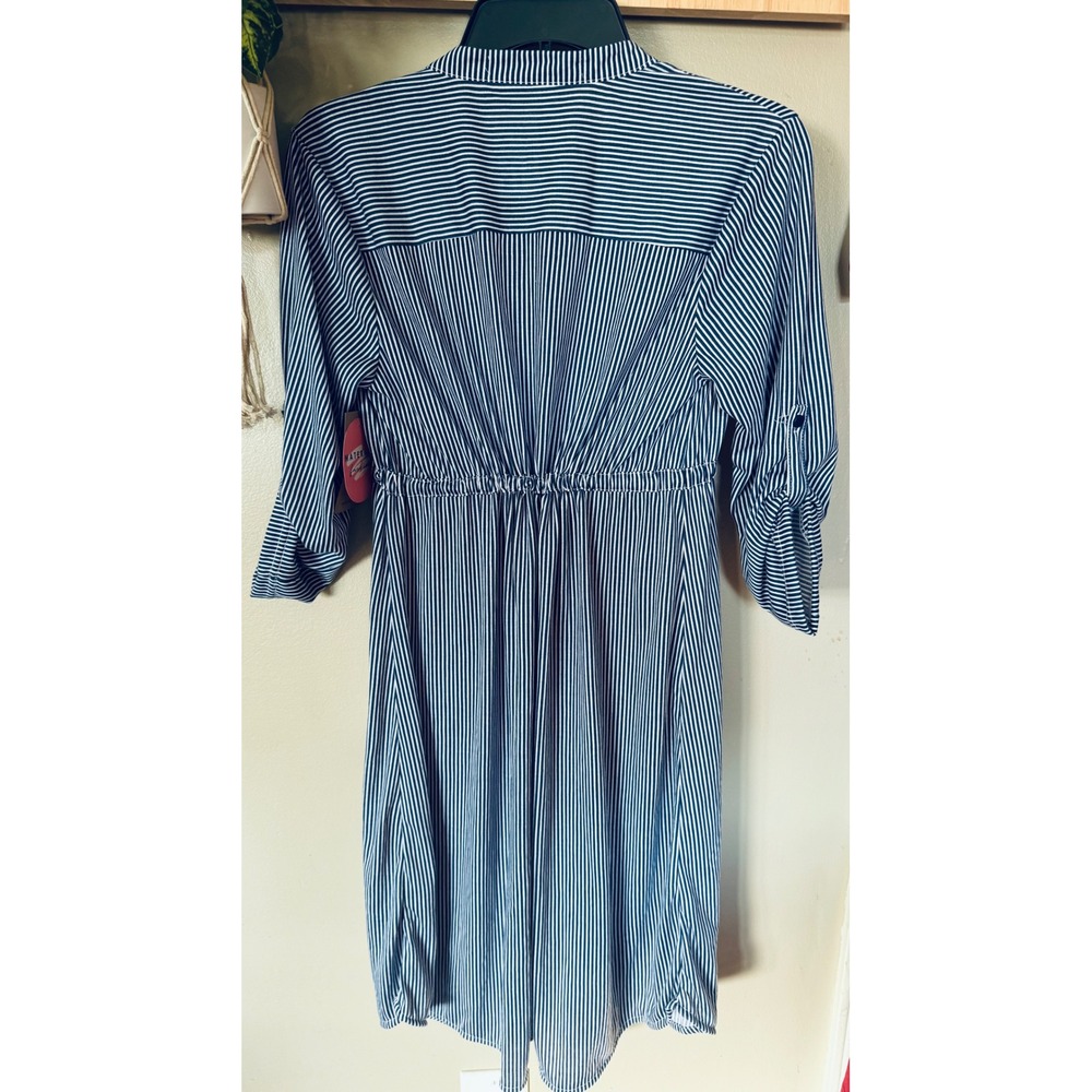 Eden & Olivia Maternity Shirt Dress Blue White Stripe Drawstring M B8449MTE - Picture 6 of 6